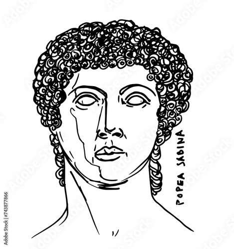 Retrato lineal de una estatua clásica de mujer romana muy bella