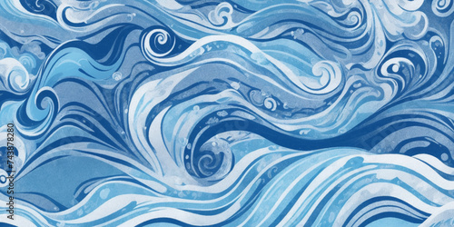Blue ocean wave background. Blue and white water ocean background. Wavy line background. Hand drawn watercolour ocean background. Vector illustration. © Vactor Viky