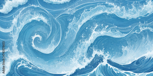 Abstract blue and white water ocean wave and curved line background. Blue wave with liquid fluid ocean texture. Ocean wave banner background.