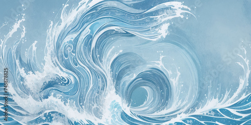 Blue ocean wave background. Blue and white water ocean background. Wavy line background. Hand drawn watercolour ocean background. Vector illustration.