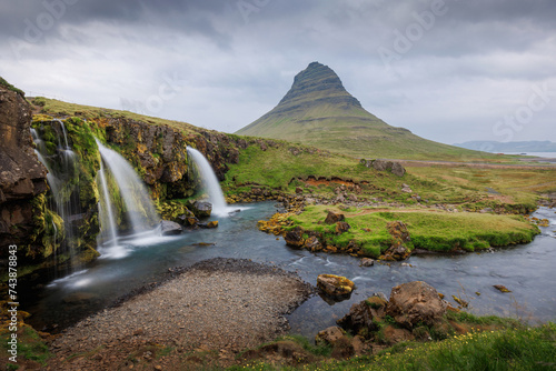 Kirkjufell, a church mountain, is the most photographed mountain in Iceland, with a unique shape and fantastic landscape