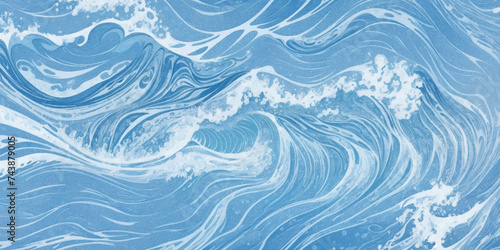 Blue ocean wave background. Blue and white water ocean background. Wavy line background. Hand drawn watercolour ocean background. Vector illustration.