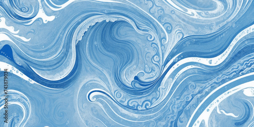 Blue ocean wave background. Blue and white water ocean background. Wavy line background. Hand drawn watercolour ocean background. Vector illustration.