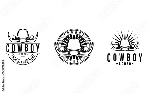 Set of owboy hat rodeo logo design vintage retro label