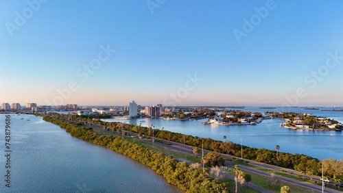 A drone photos of the road to Clearwater Beach, Florida