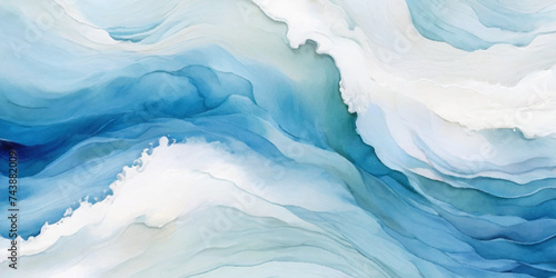 Vector watercolor ocean wave line blue and white background. Ocean sea art with natural template. Seamless soft blue ocean pattern wave water background.