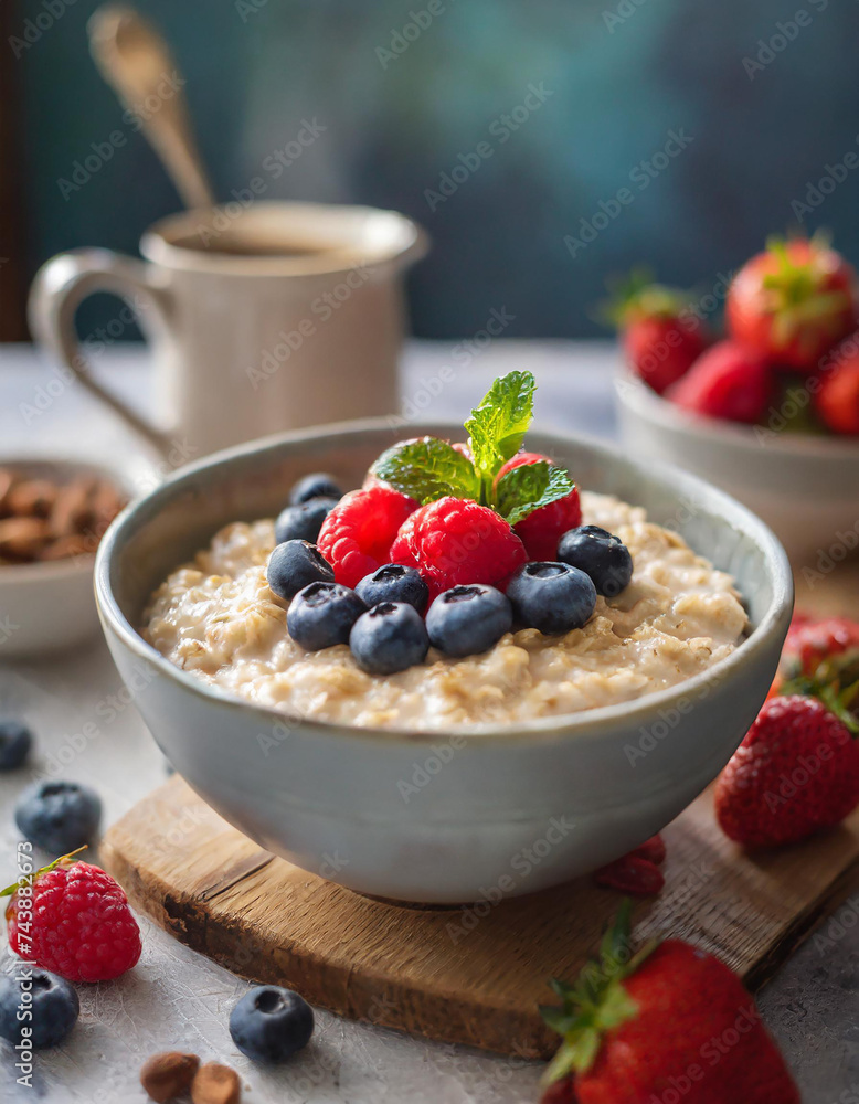 Delicious healthy breakfast bowl - oats and fruit Delicious healthy breakfast bowl - oats and fruit