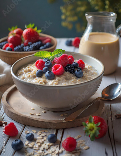 Delicious healthy breakfast bowl - oats and fruit