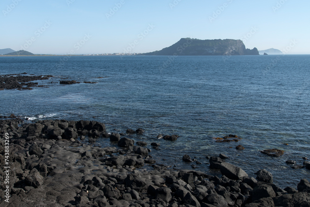 Rocky beach at the seaside in Jeju Island, South Korea