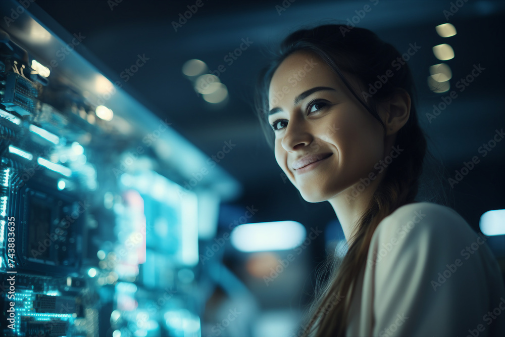 Naklejka premium Experienced engineer in industrial uniform at big company enterprise Generative AI illustration