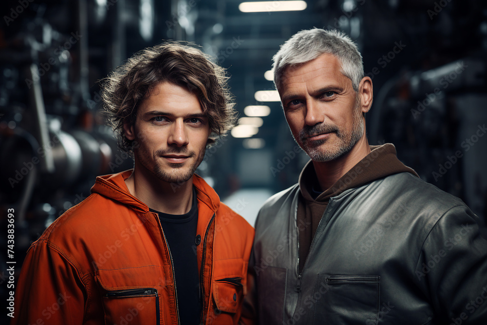 Fototapeta premium Experienced engineer in industrial uniform at big company enterprise Generative AI illustration