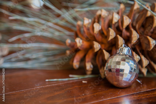 Christmas decorations with pine cone and needles photo