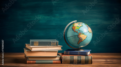 Books and globe for International Literacy Day.