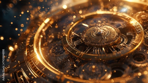 Close up of golden clock face. Time concept