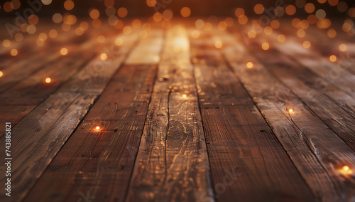 a wooden floor with lights on it in the style of boke photo