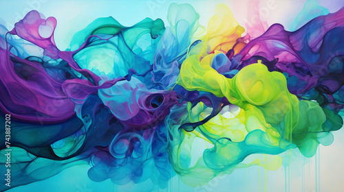 A canvas erupts in a joyous dance of colors  each splash a vibrant melody on the white stage.