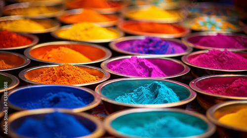 Bright colorful powder in bowls for the annual.