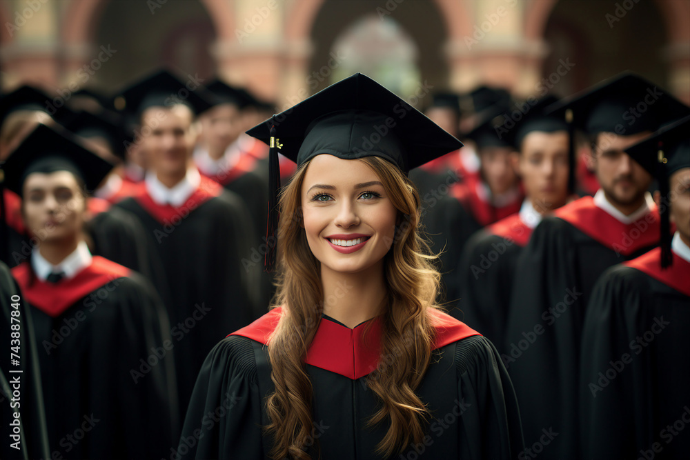 Excited youth graduating from college university school wearing tassel hat prom day Generative AI pic Excited youth graduating from college university school wearing tassel hat prom day Generative AI pic