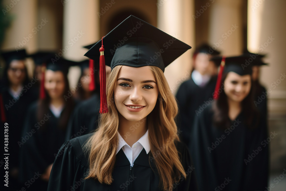 Excited youth graduating from college university school wearing tassel hat prom day Generative AI pic Excited youth graduating from college university school wearing tassel hat prom day Generative AI pic