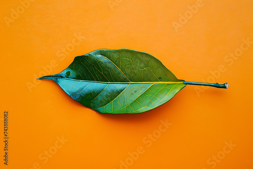 abstract leaf on orange background in the style of mi
