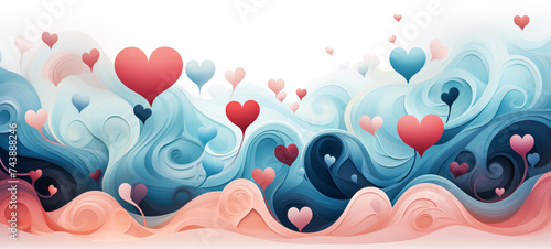 Abstract waves of affection hearts adrift in a serene ocean of love
