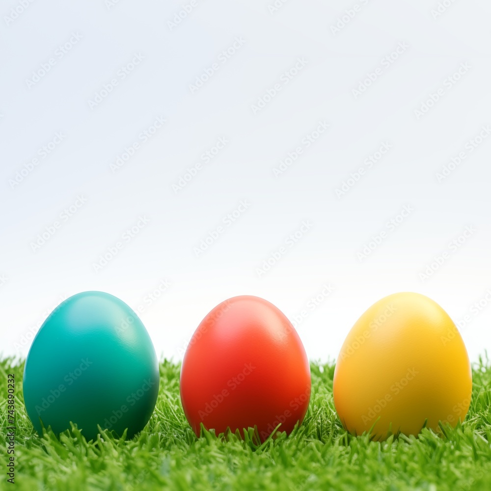Colorful easter eggs on green grass with space for text Colorful easter eggs on green grass with space for text
