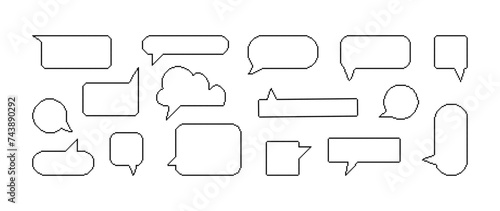 Collection of pixel dialogue boxes for game, app, notes, sticker. Retro empty chat cloud, white rectangle speech bubble illustration. Vector