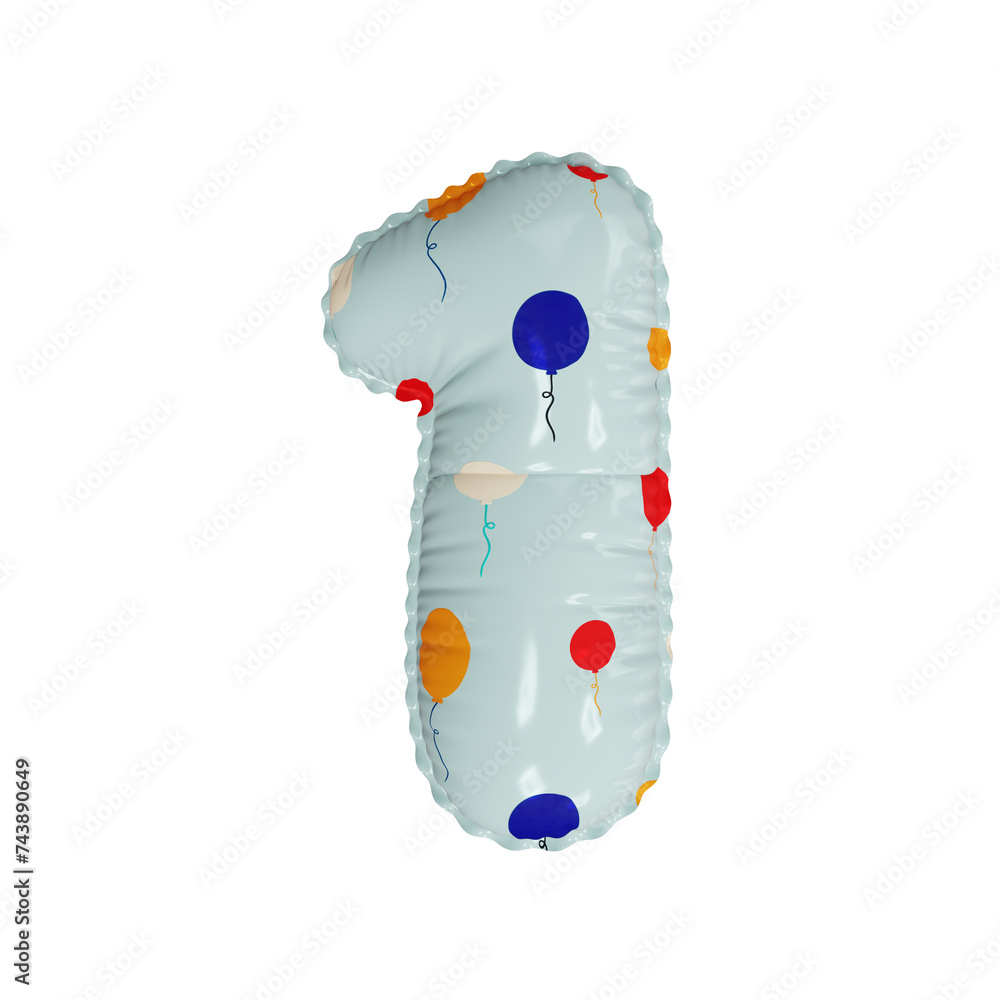 3D glossy balloons pattern helium balloon number 1
