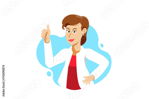 Good job thumbs up, Cartoon businesswoman smiling on isolated background, Vector illustration.