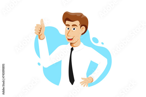 Good job thumbs up, Cartoon businessman smiling on isolated background, Vector illustration.