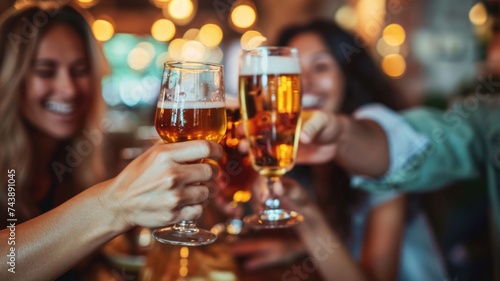 Friends Toasting With Beer Glasses in a Cozy Pub