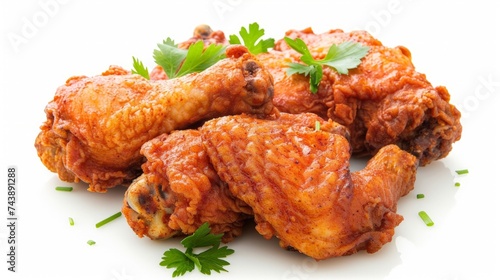 Fried spicy chicken isolated on white background.