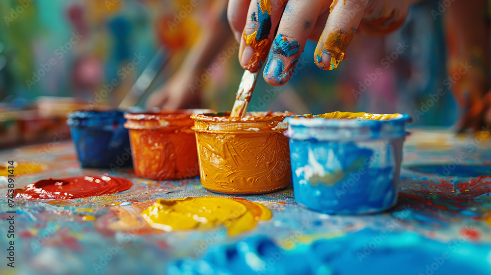 Matériel d'arts plastiques dans une classe d'école primaire ou