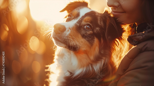 Portrait of a beautiful border collie dog in sunrise