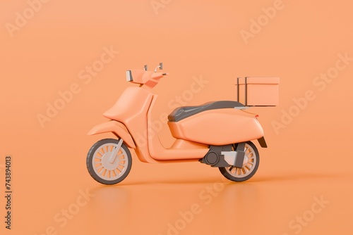 3d Scooter or motor delivery express icon. E-commerce concept, Shopping online and Fast delivery service on mobile application concept. isolated on orange background. banner, copy space. 3D Rendering.