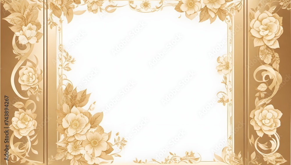 Golden Frame with Floral Leaf Ornament on White Background. Vintage Design Element with Grunge Pattern for Wedding Invitations, Cards, and Decorative Backgrounds. Golden Frame with Floral Leaf Ornament on White Background. Vintage Design Element with Grunge Pattern for Wedding Invitations, Cards, and Decorative Backgrounds.