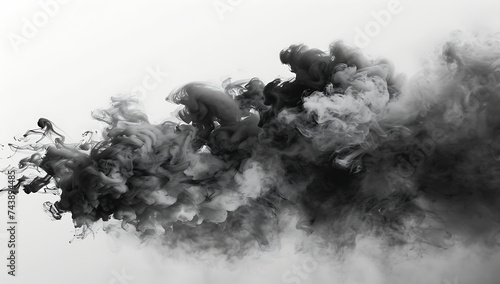 black smoke floats on a white background in the style photo