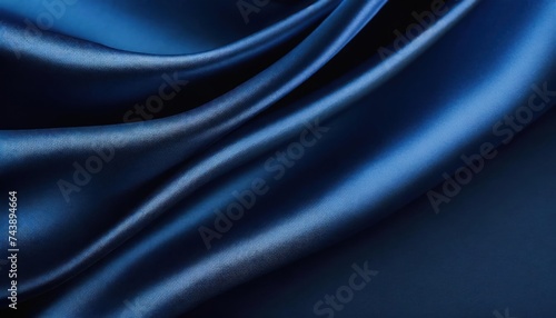 Abstract dark background. Silk satin fabric. Navy blue color. Elegant background with space 
