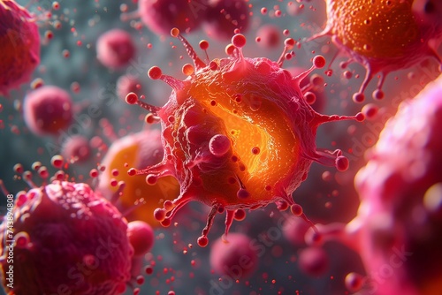 Microscopic view of Coronavirus, a pathogen that attacks the respiratory tract. photo