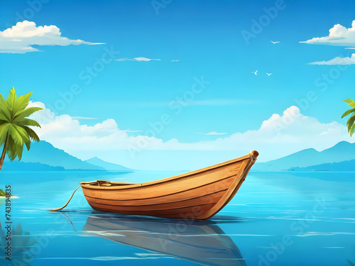 A small wooden rowing boat is moored in calm water.