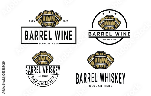 set of barrel whiskey vintage logo design vector template 