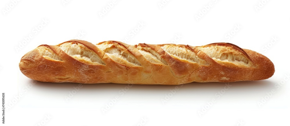 A French egg baguette is showcased on a plain white background, highlighting its unique twist. A French egg baguette is showcased on a plain white background, highlighting its unique twist.
