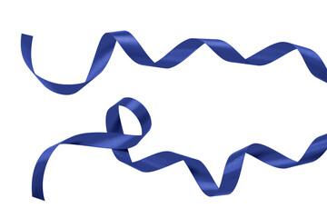 Dark blue ribbon navy satin bow color curly scroll png set isolated on transparent background for birthday and greeting card confetti design decoration