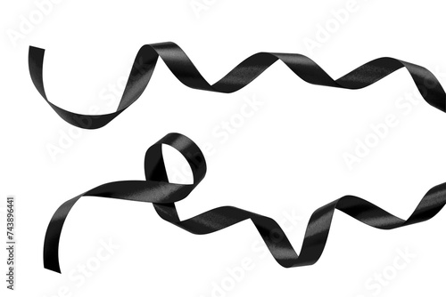 Black ribbon satin bow color curly scroll hanging png set isolated on transparent background with clipping path for ceremony invitation card design decoration element