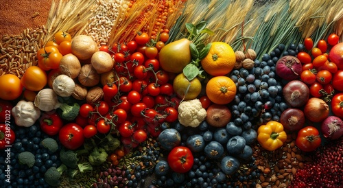 A colorful array of natural foods, including produce, local food, and superfoods, showcases the beauty and diversity of whole foods, with juicy seedless grapes stealing the show amidst the fresh outd