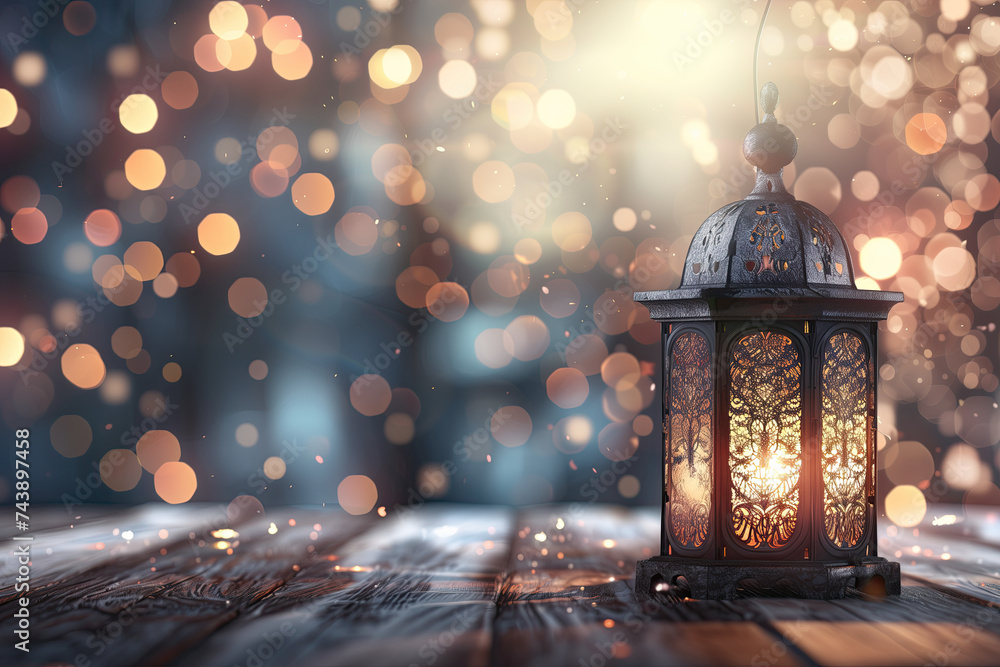 ramadan light lantern on wooden background with shiny bokeh lights. ramadan kareem banner background. ramadan kareem holiday celebration concept ramadan light lantern on wooden background with shiny bokeh lights. ramadan kareem banner background. ramadan kareem holiday celebration concept