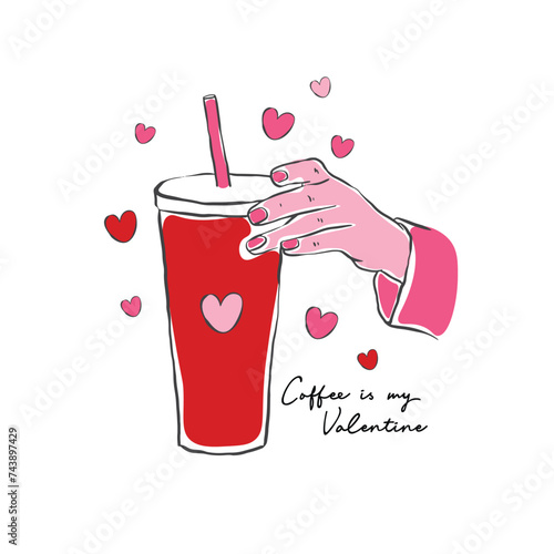 Sketch hand holding valentine tumbler vector, tumbler line art