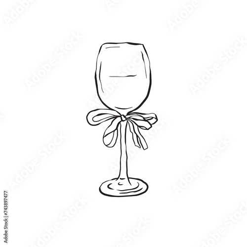 Glass of champagne with bow line art