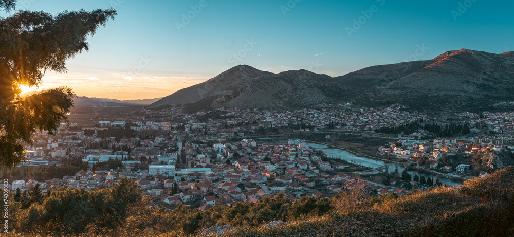 Panorama of the town with Mediterranean climate in the winter during sunset, Trebinje, Hercegovina