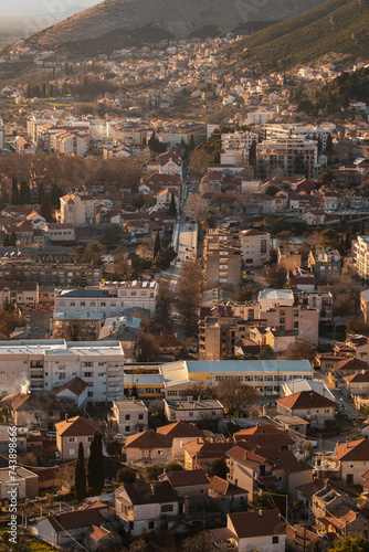 View from the hill of the town with Mediterranean climate in the winter during sunset, Trebinje, Hercegovina photo